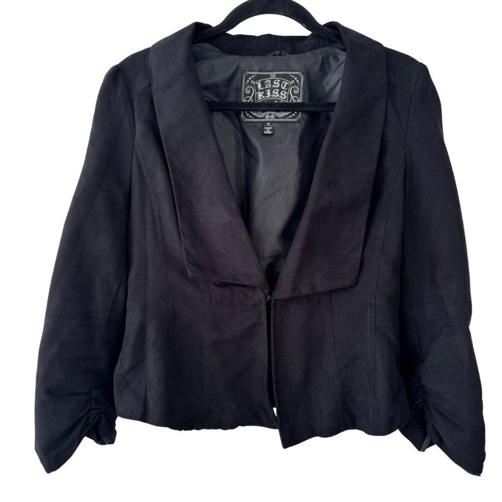 Last Kiss One Button Black Blazer Gathered Sleeves and Back Material Size M